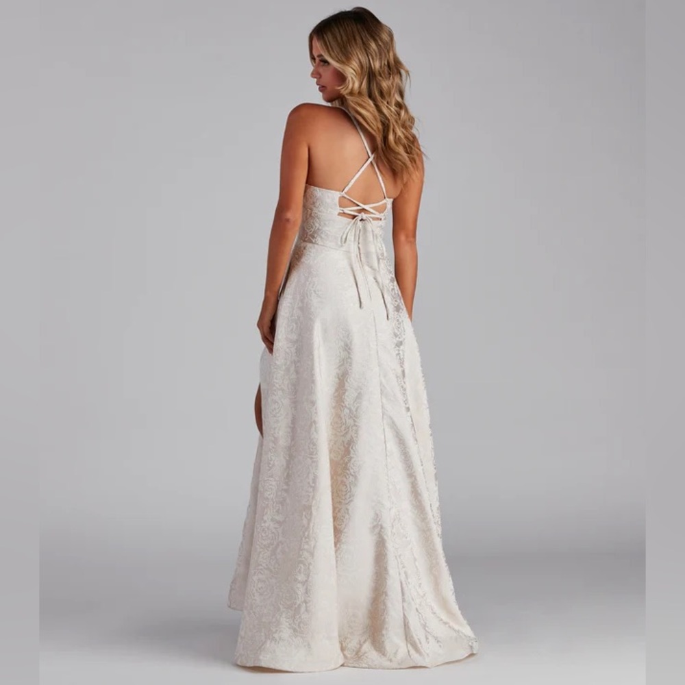 Windsor prom dress Adalyn Brocade High Slit Dress